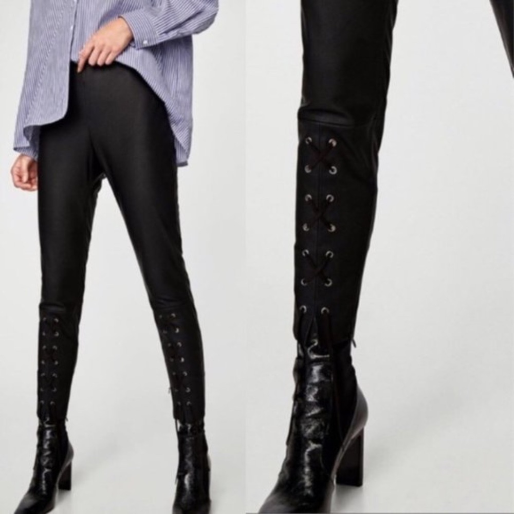 Zara Basic Lace Up Vegan Leather Leggings - Size Small